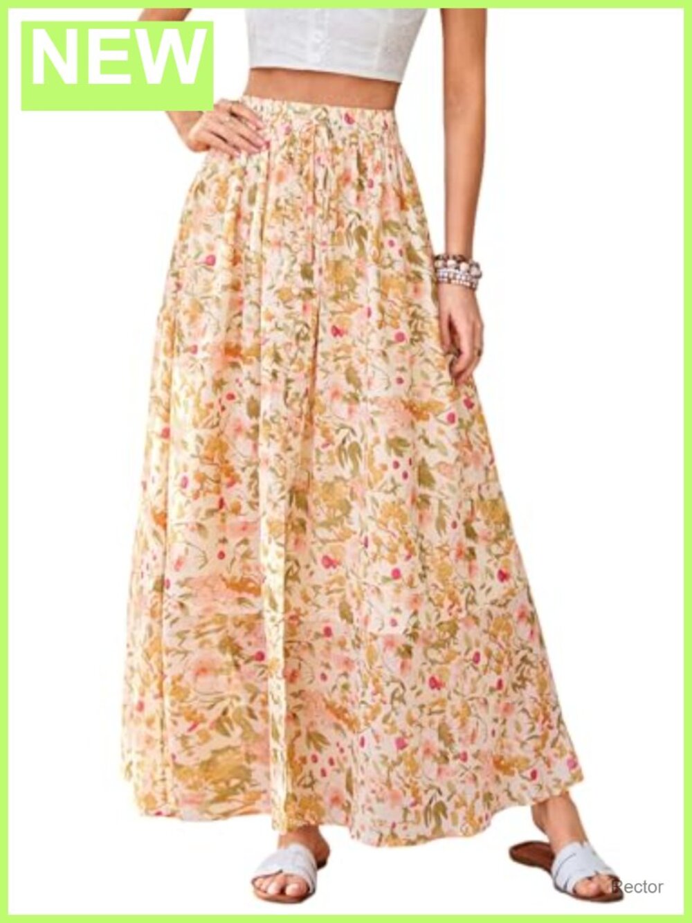 Women's Floral Chiffon Maxi Skirt High Waisted Slit Flowy Boho A-Line